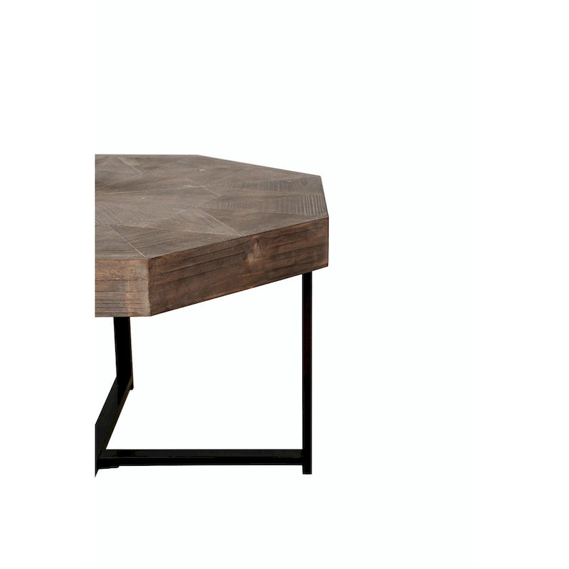 Table basse octogonale vintage en bois avec patchwork, 76 cm
