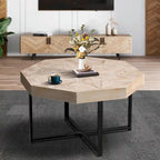 Table basse octogonale vintage en bois avec patchwork, 76 cm