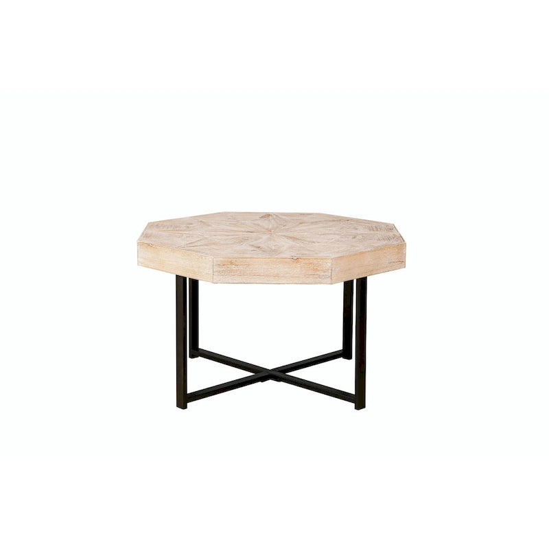 Table basse octogonale vintage en bois avec patchwork, 76 cm