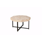 Table basse octogonale vintage en bois avec patchwork, 76 cm