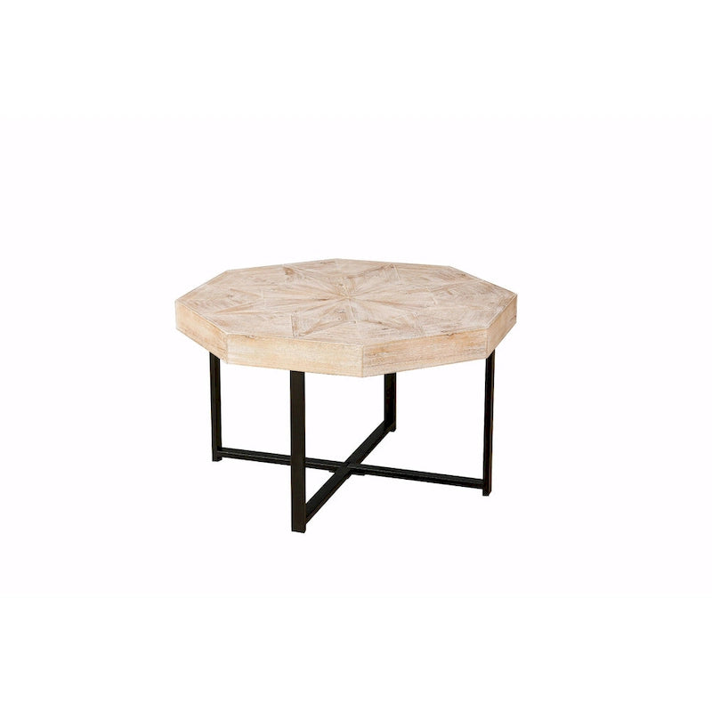 Table basse octogonale vintage en bois avec patchwork, 76 cm