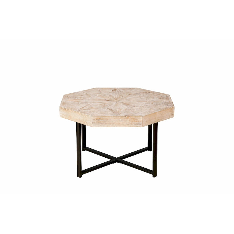Table basse octogonale vintage en bois avec patchwork, 76 cm