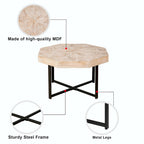 Table basse octogonale vintage en bois avec patchwork, 76 cm