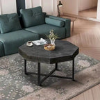Table basse octogonale vintage en bois avec patchwork, 76 cm