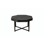 Table basse octogonale vintage en bois avec patchwork, 76 cm