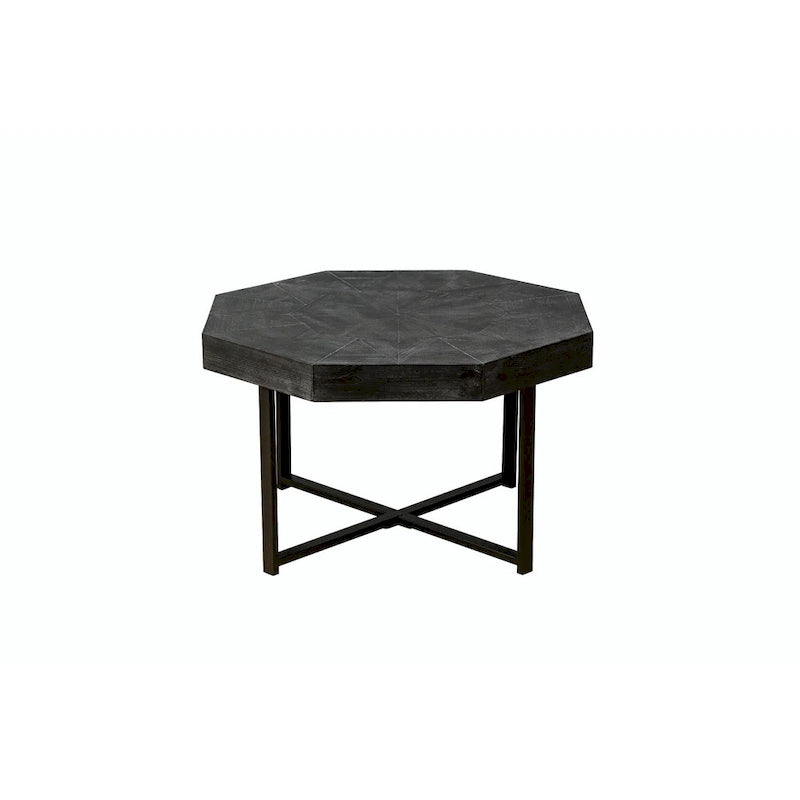 Table basse octogonale vintage en bois avec patchwork, 76 cm