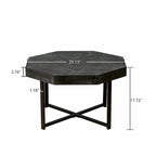 Table basse octogonale vintage en bois avec patchwork, 76 cm