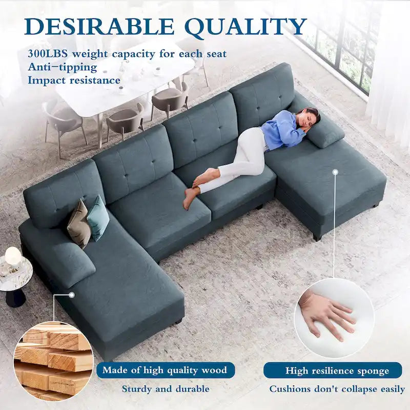 Canapé d'angle en U 4 places en tissu respirant – Capacité de 400 kg