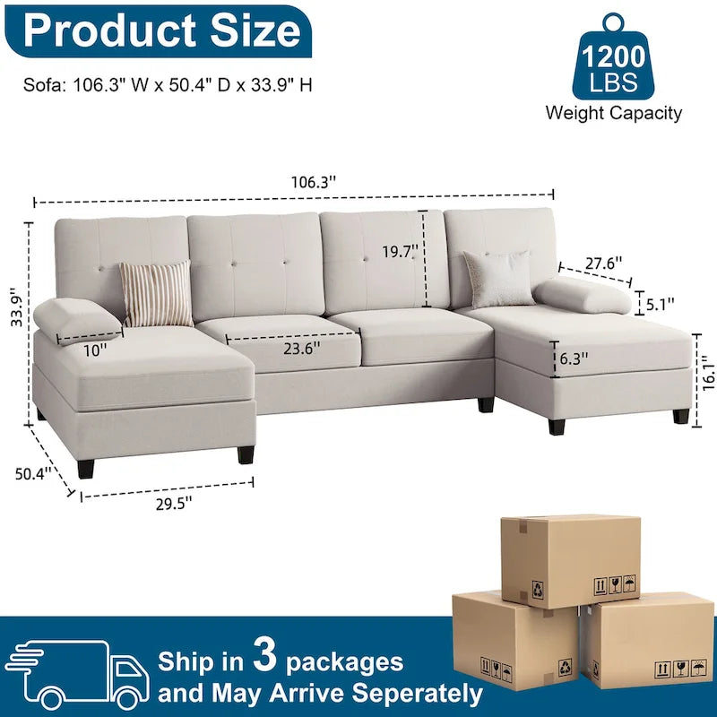 Canapé d'angle en U 4 places en tissu respirant – Capacité de 400 kg
