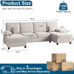 Canapé d'angle en U 4 places en tissu respirant – Capacité de 400 kg