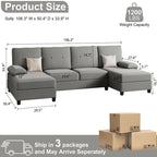 Canapé d'angle en U 4 places en tissu respirant – Capacité de 400 kg
