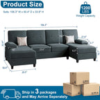 Canapé d'angle en U 4 places en tissu respirant – Capacité de 400 kg