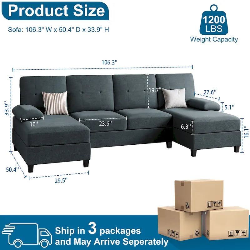 Canapé d'angle en U 4 places en tissu respirant – Capacité de 400 kg