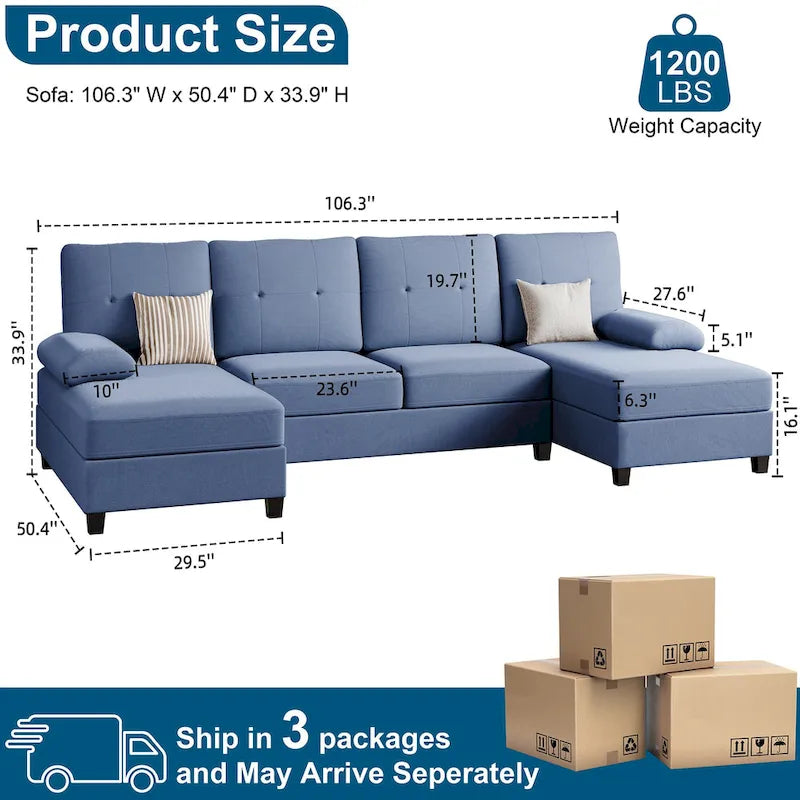 Canapé d'angle en U 4 places en tissu respirant – Capacité de 400 kg