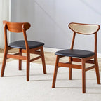 Lot de 2 chaises de salle à manger en bois avec petit dossier courbé et coussin en PU