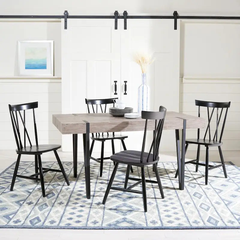 Table à manger industrielle rustique Mid-Century avec pieds en épingle – 150 cm de large, finition gris canyon