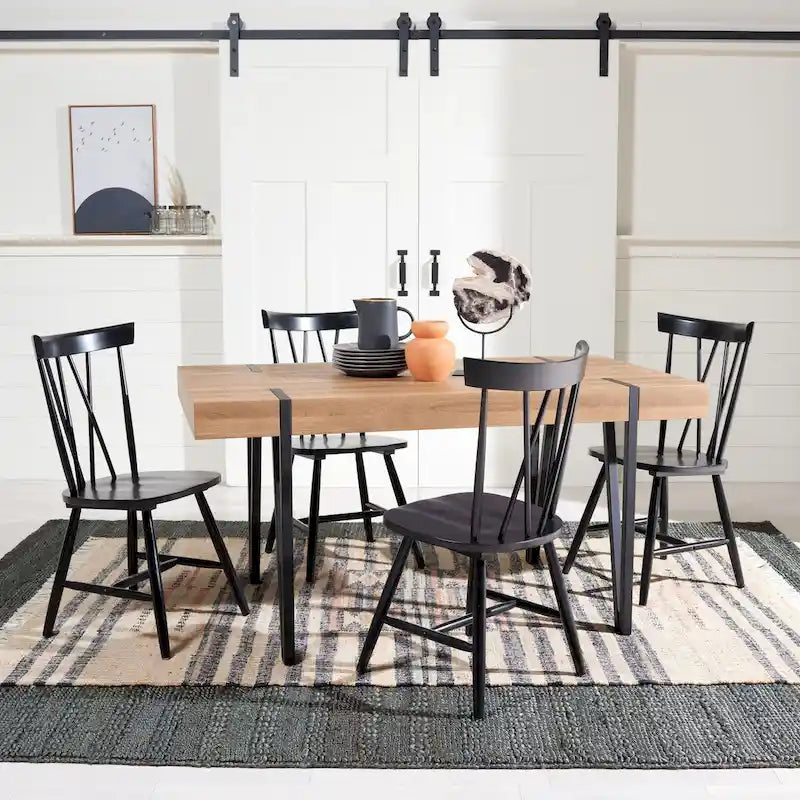 Table à manger industrielle rustique Mid-Century avec pieds en épingle – 150 cm de large, finition gris canyon