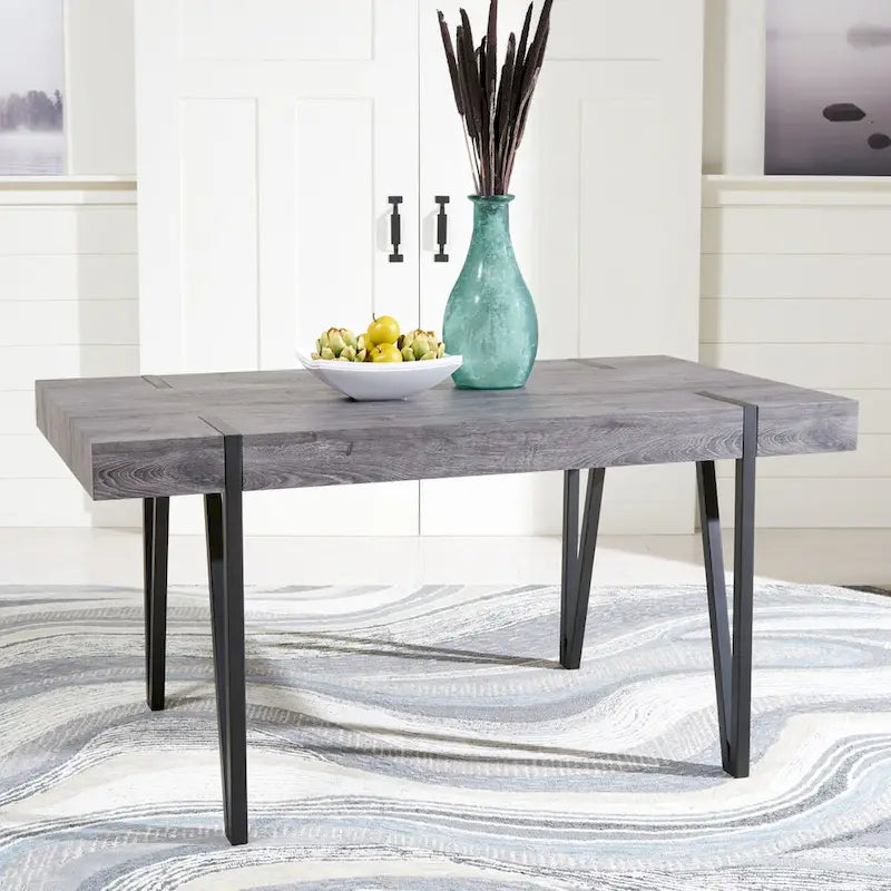 Table à manger industrielle rustique Mid-Century avec pieds en épingle – 150 cm de large, finition gris canyon