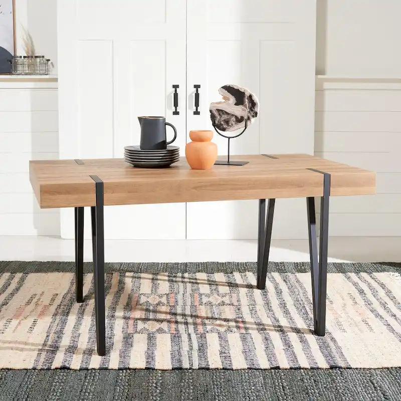 Table à manger industrielle rustique Mid-Century avec pieds en épingle – 150 cm de large, finition gris canyon