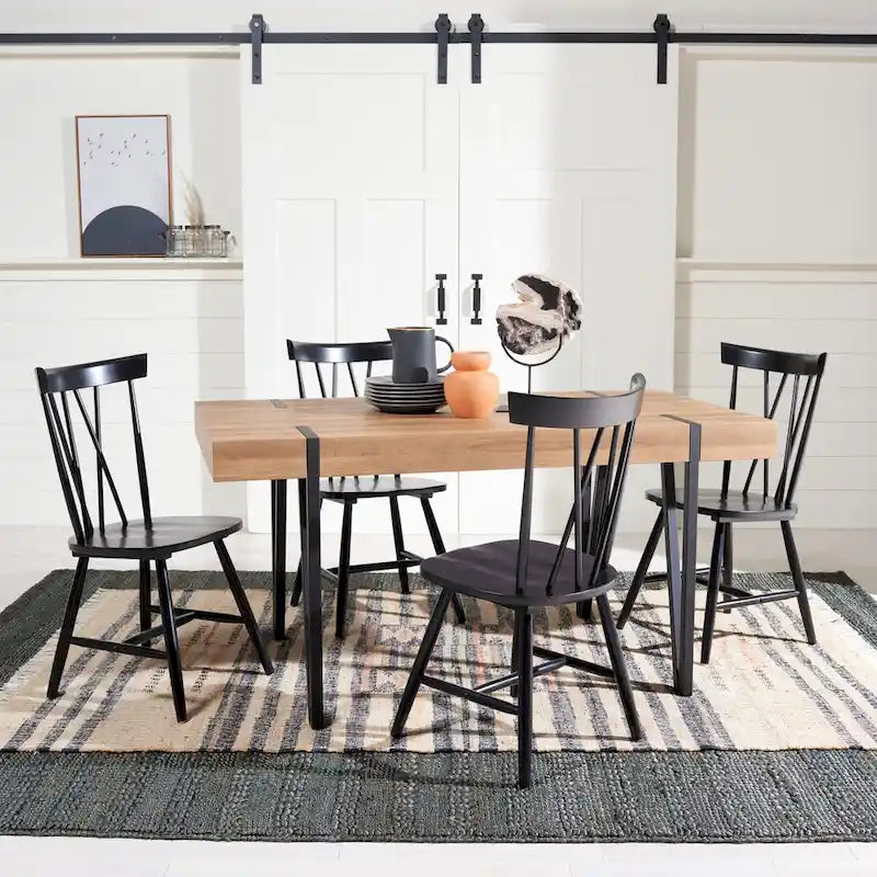 Table à manger industrielle rustique Mid-Century avec pieds en épingle – 150 cm de large, finition gris canyon