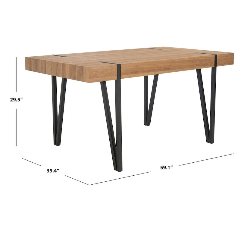 Table à manger industrielle rustique Mid-Century avec pieds en épingle – 150 cm de large, finition gris canyon