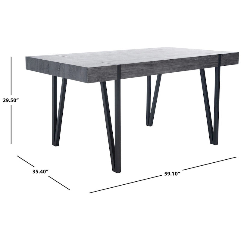 Table à manger industrielle rustique Mid-Century avec pieds en épingle – 150 cm de large, finition gris canyon