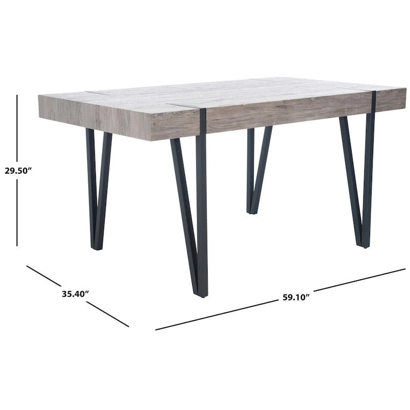 Table à manger industrielle rustique Mid-Century avec pieds en épingle – 150 cm de large, finition gris canyon