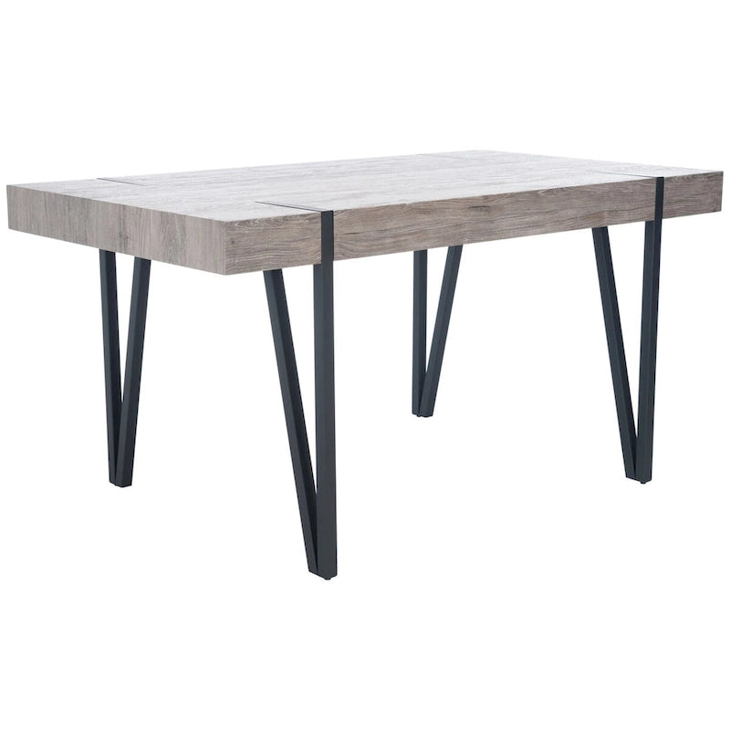Table à manger industrielle rustique Mid-Century avec pieds en épingle – 150 cm de large, finition gris canyon